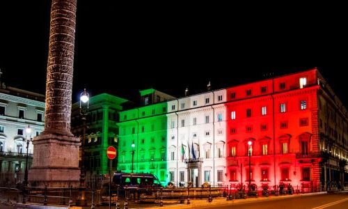 18/03/2020 Roma, Palazzo Chigi illuminato con il Tricolore Italiano