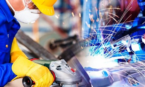 impresa-4.0 37847132 - industrial worker in manufacturing plant grinding to finish a pipeline